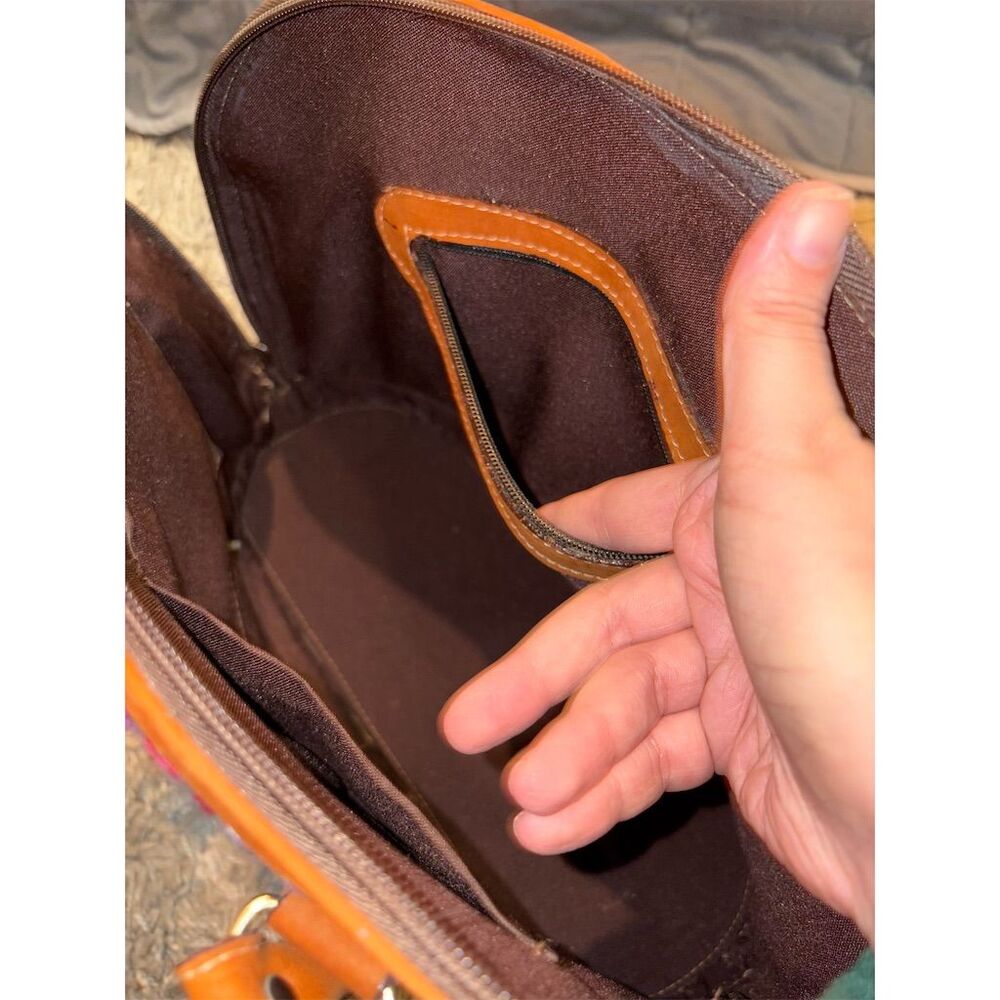 Artisan Handwoven Multicolor Brown Shoulder Bag with Suede Leather Trim - Picture 13 of 16